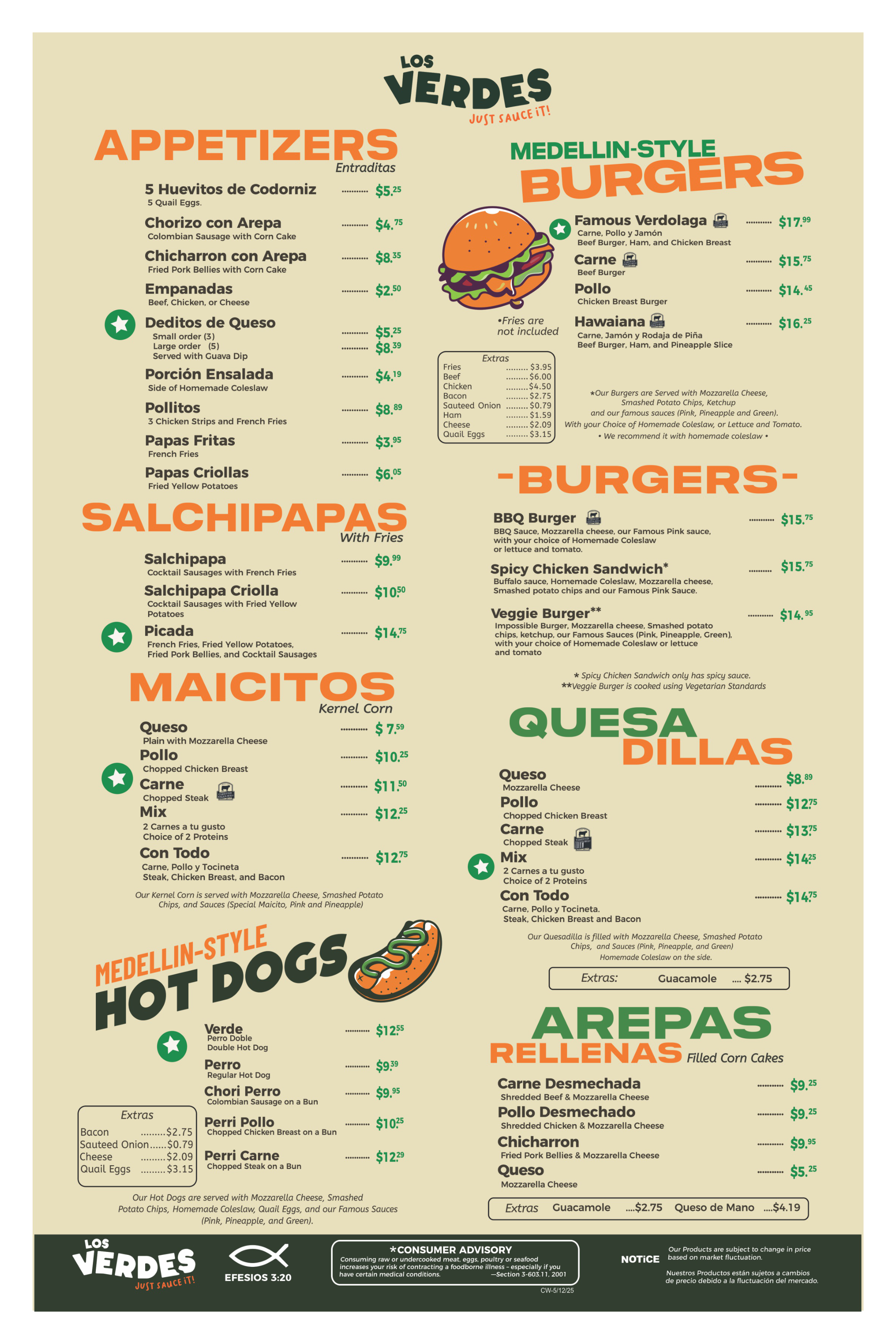 Los Verdes Menu Page 1